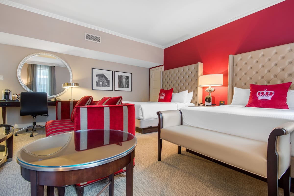 Premium bedding, down comforters, pillowtop beds, in-room safe