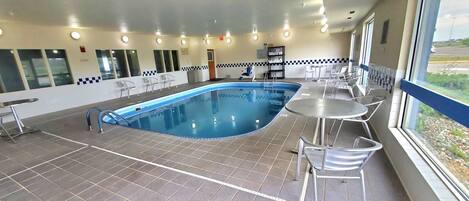 Indoor pool, open 6:00 AM to 11:00 PM, sun loungers