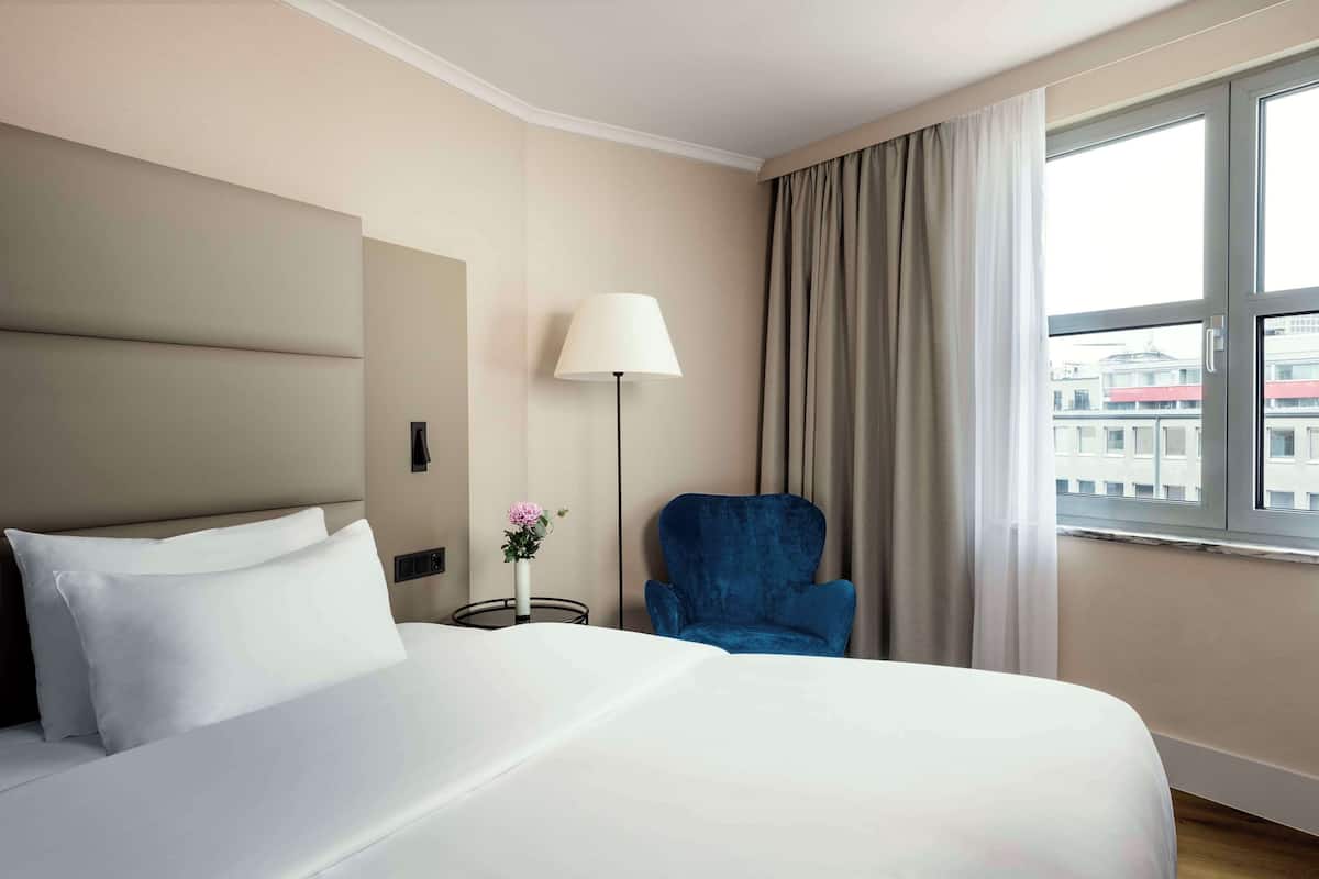 Hypo-allergenic bedding, minibar, in-room safe, desk