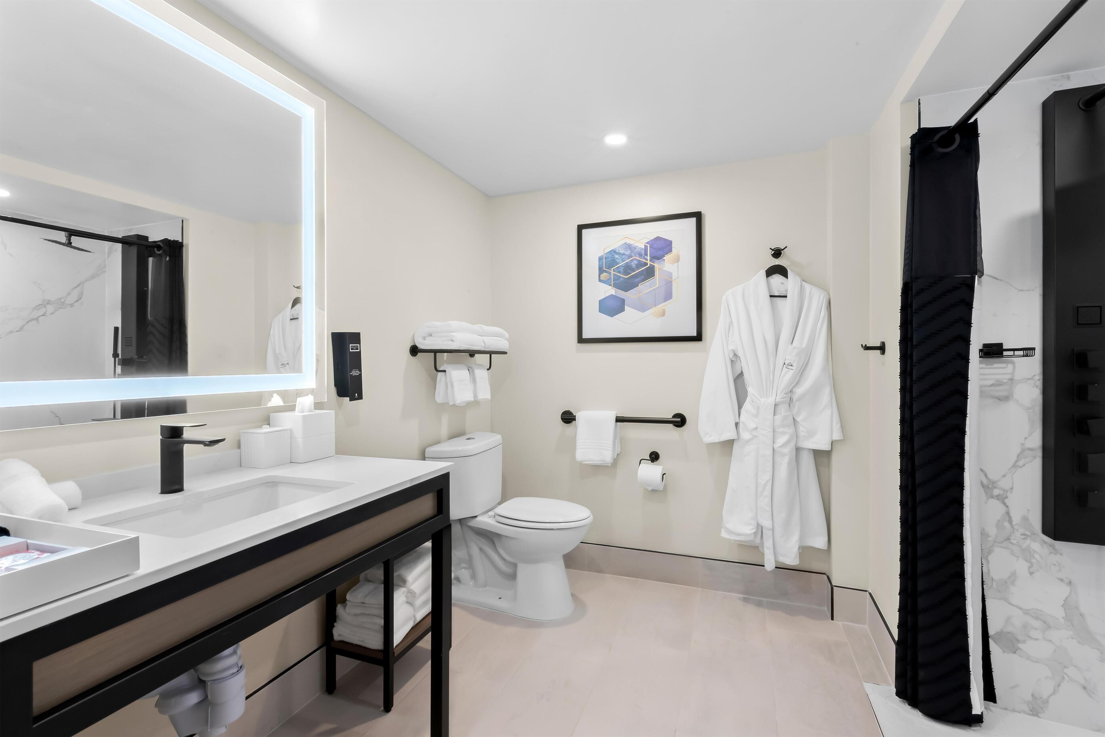 Shower, free toiletries, hair dryer, bathrobes