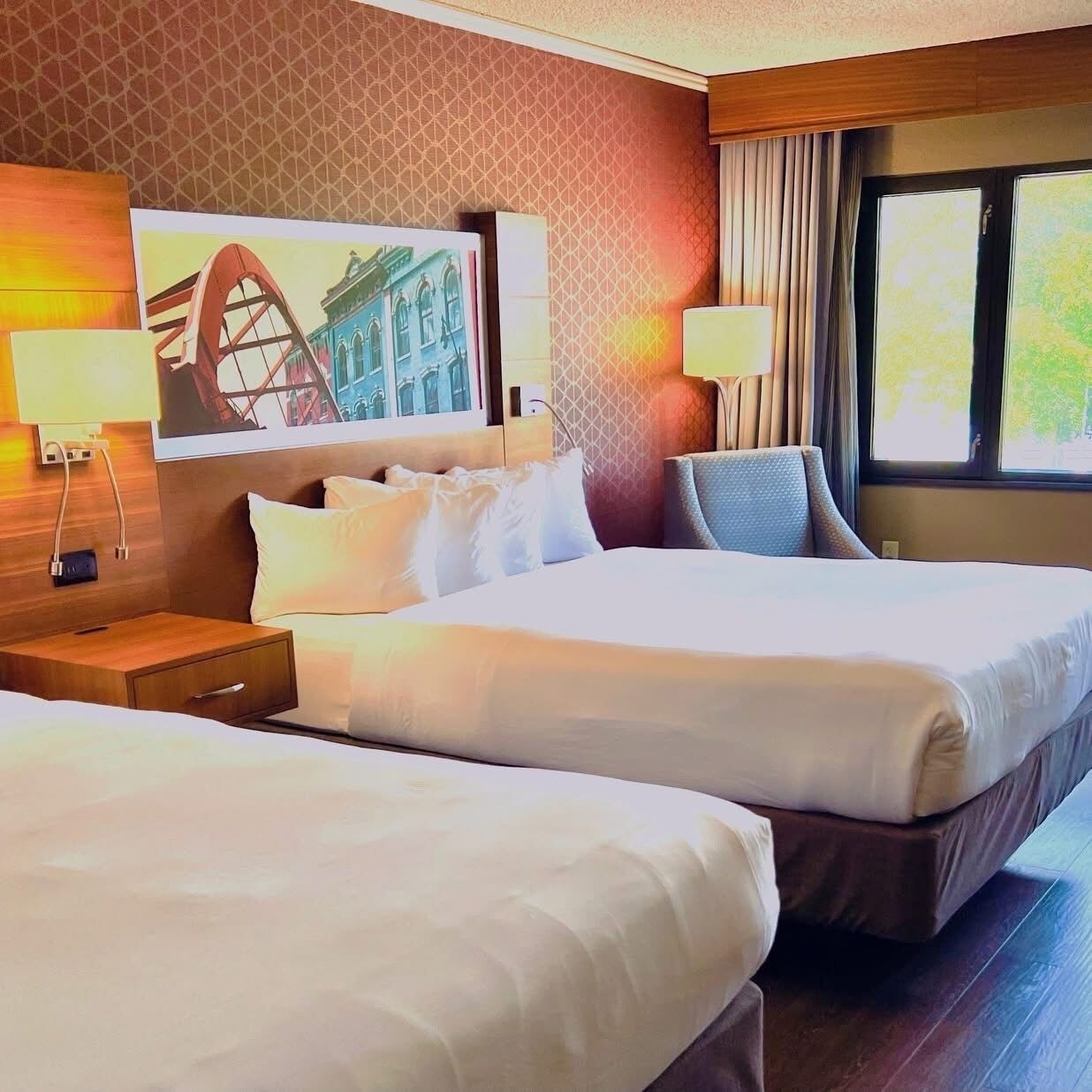 Pillowtop beds, desk, laptop workspace, blackout drapes