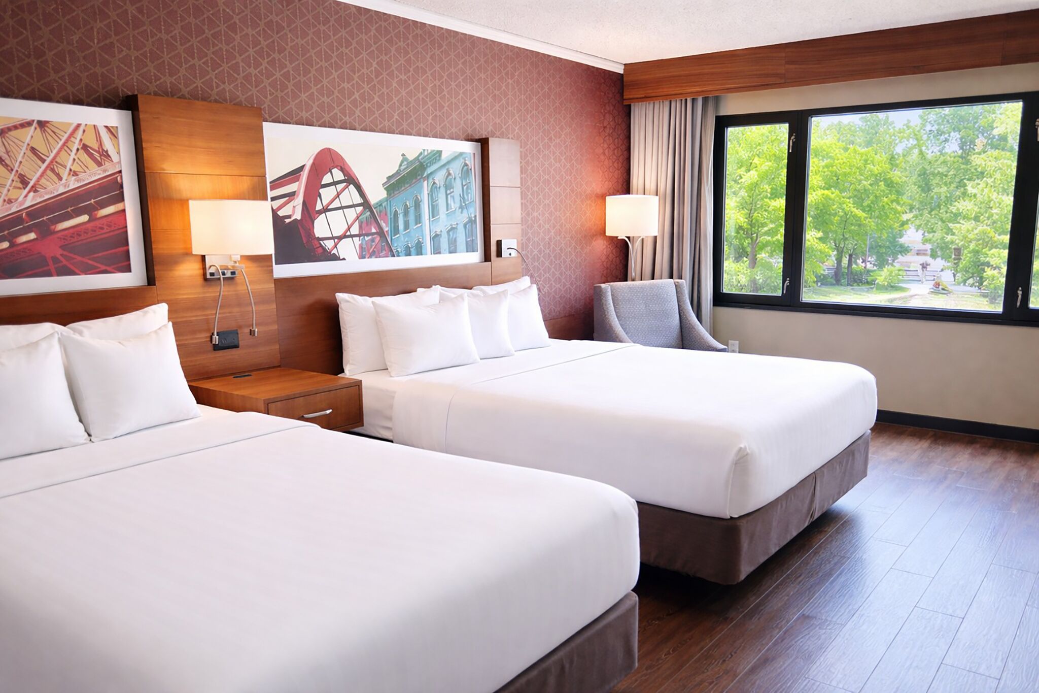 Room, 2 Queen Beds, Non Smoking, River View | Pillowtop beds, desk, laptop workspace, blackout drapes