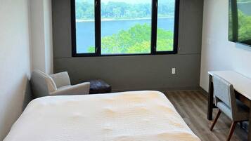 Pillow-top beds, desk, laptop workspace, blackout curtains
