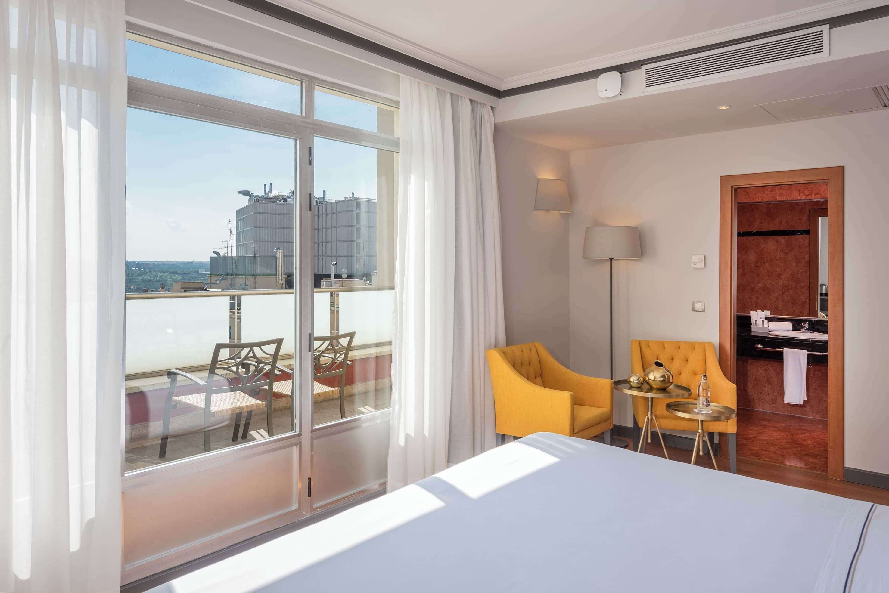 premium room gran via views | minibar, in-room safe, desk, blackout curtains