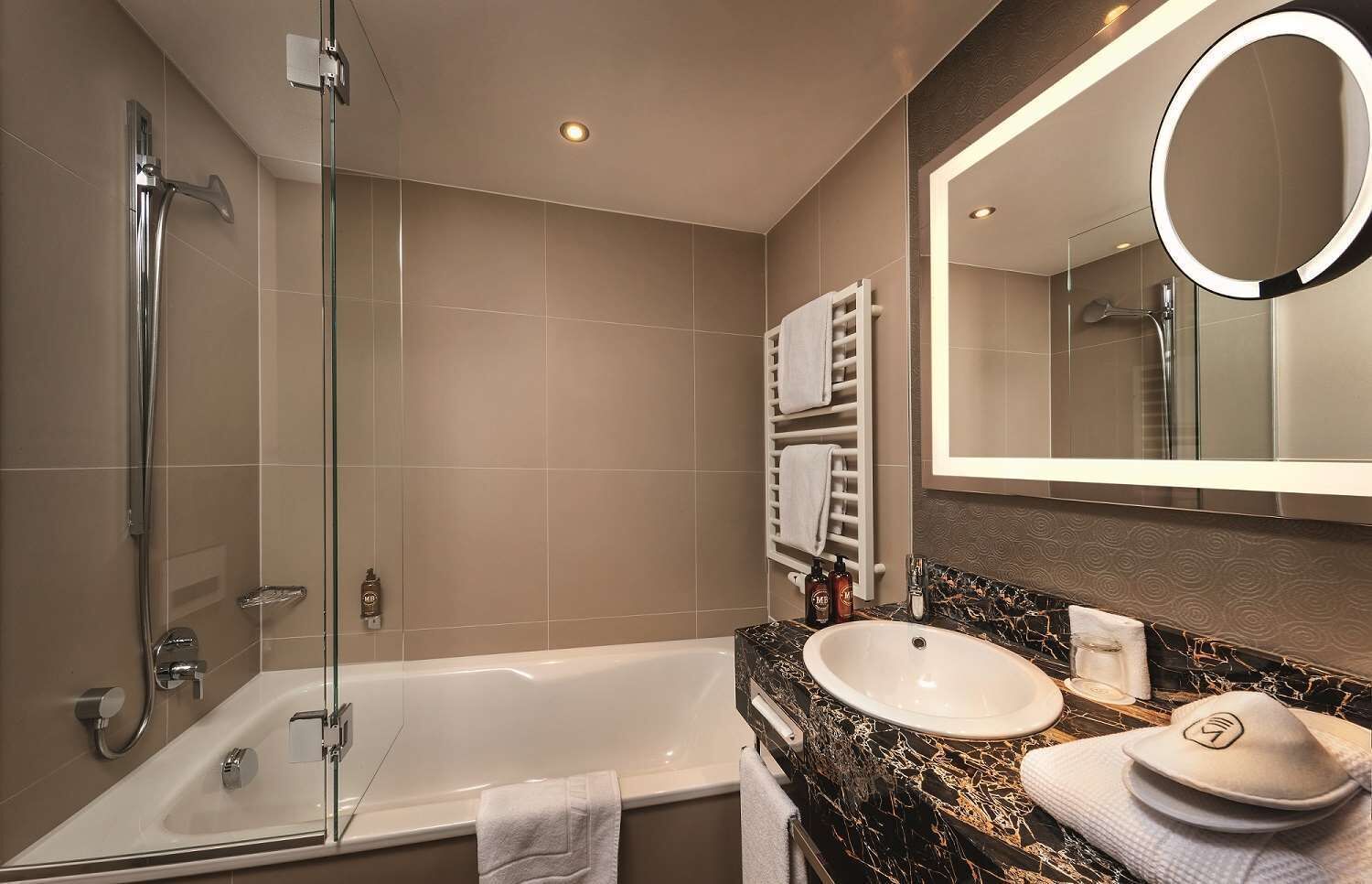 classic twin room | bathroom | designer toiletries, hair dryer, bathrobes, slippers