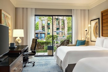 Room, 2 Queen Beds (Pool Walk Out) | Premium bedding, in-room safe, desk, laptop workspace at The Woodlands Resort, Curio Collection by Hilton