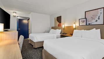 Room, 2 Double Beds, Accessible (Mobility & Hearing, Roll-In Shower) | Iron/ironing board, free cots/infant beds, rollaway beds, free WiFi