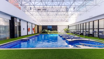 Indoor pool, open 6 AM to 8 PM, sun loungers