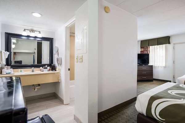 In-room safe, desk, laptop workspace, blackout curtains