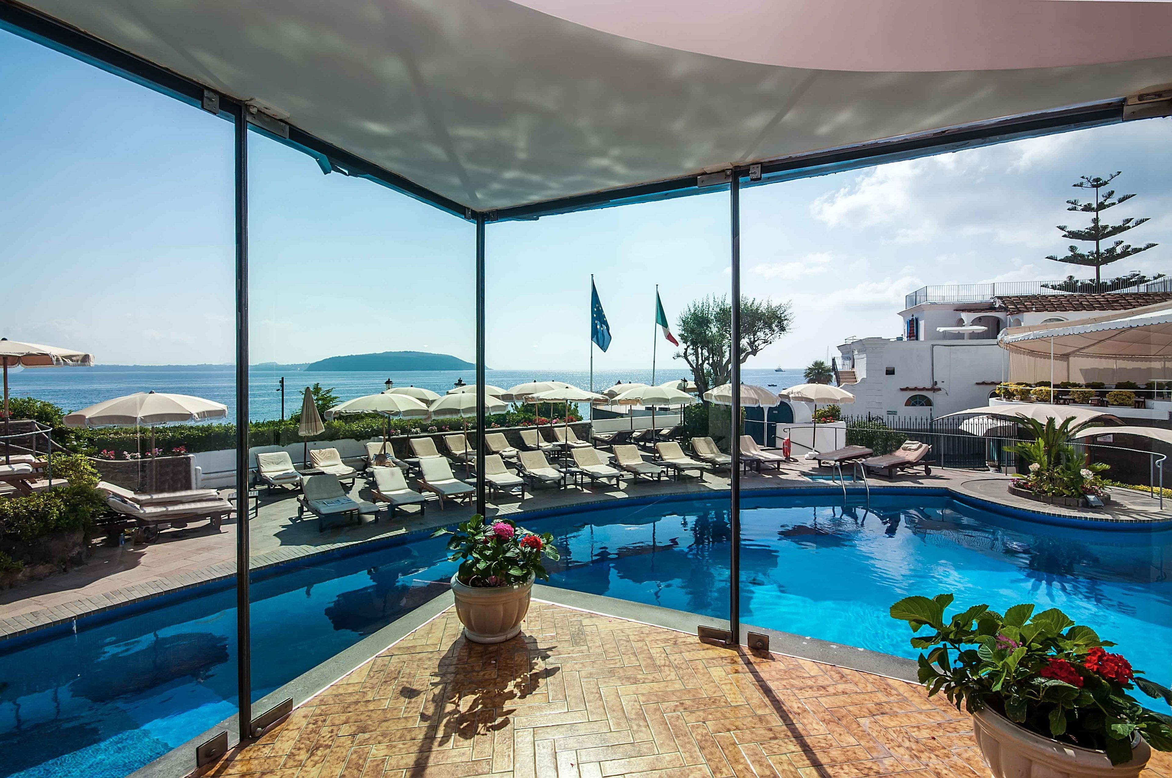 indoor pool, 2 outdoor pools, pool umbrellas