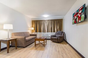 Suite, 2 Queen Beds (Smoke Free) | Desk, laptop workspace, blackout drapes, iron/ironing board