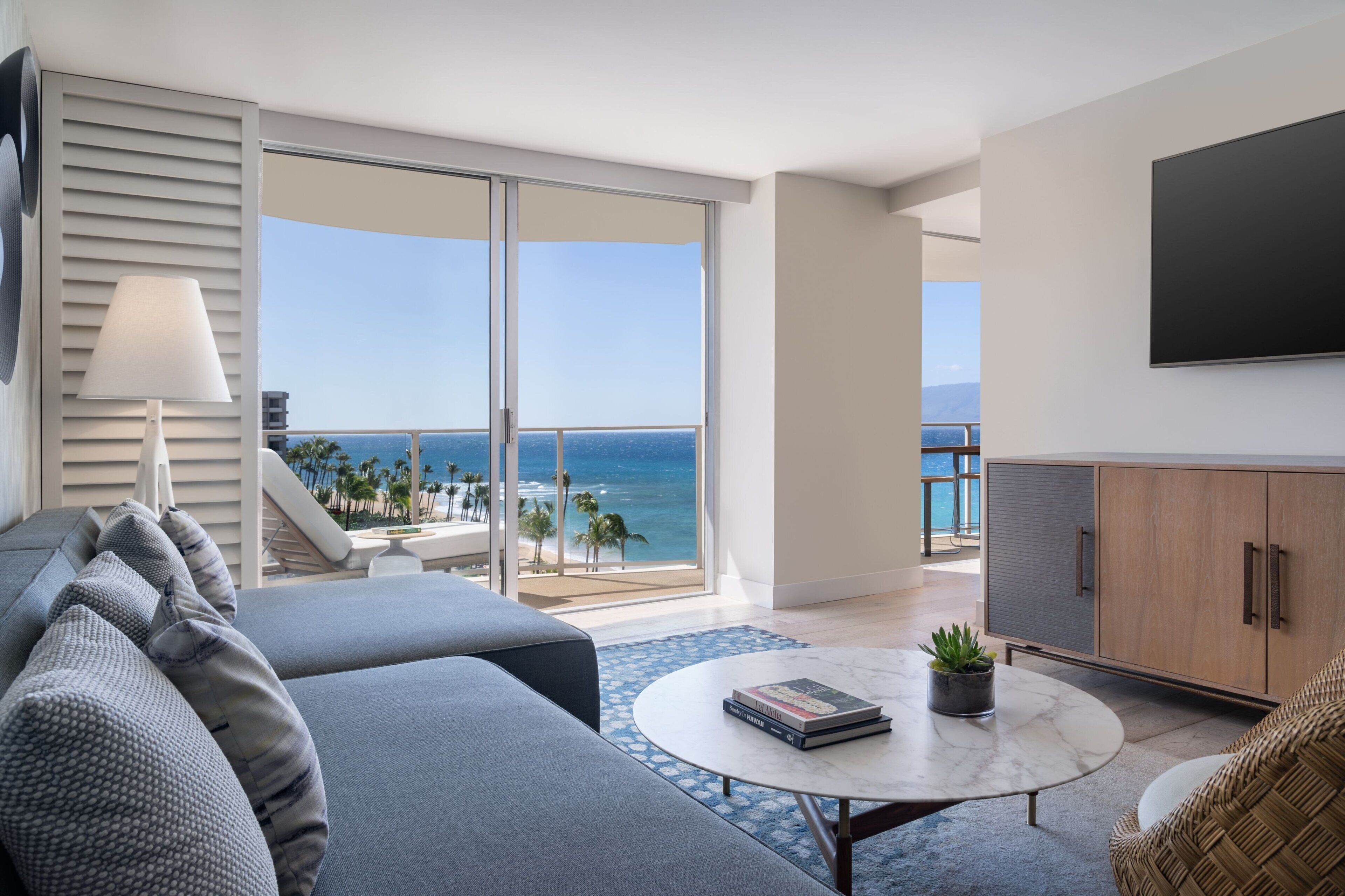 club suite, 1 bedroom, non smoking, ocean view (hokupa'a tower, luxury suite) | living room | 42-inch led tv with cable channels, tv, ipod dock