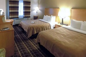 Standard Room, 2 Queen Beds, Non Smoking | In-room safe, desk, laptop workspace, iron/ironing board
