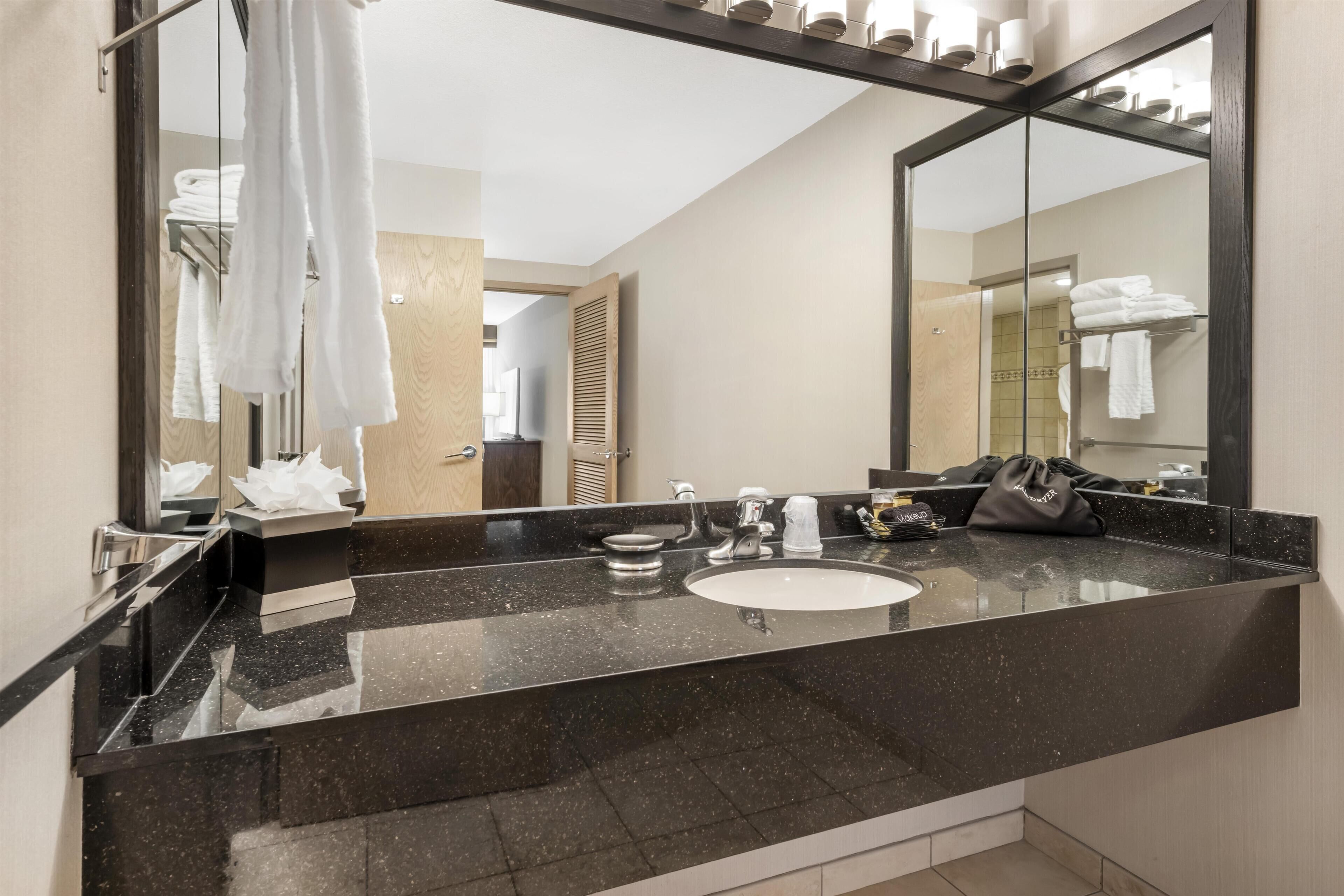 Suite, 1 King Bed, Refrigerator & Microwave, Courtyard View (with Sofabed) | Bathroom | Combined shower/tub, free toiletries, hair dryer, towels