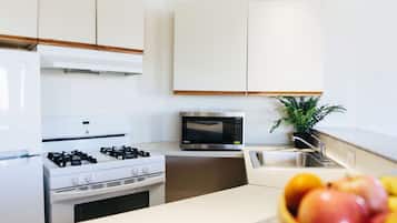 Full-sized fridge, microwave, oven, stovetop