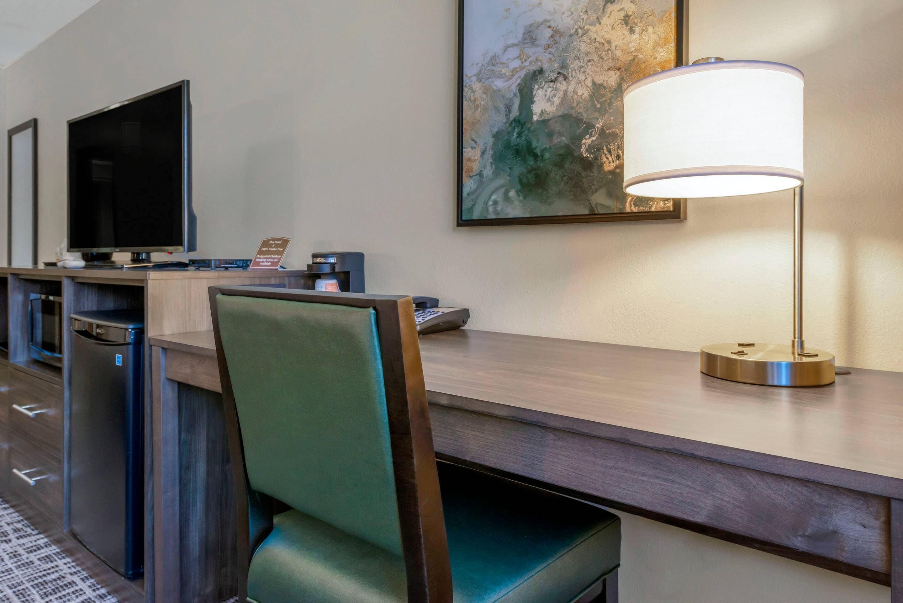 standard room, 2 queen beds, non smoking | in-room safe, desk, laptop workspace, blackout curtains