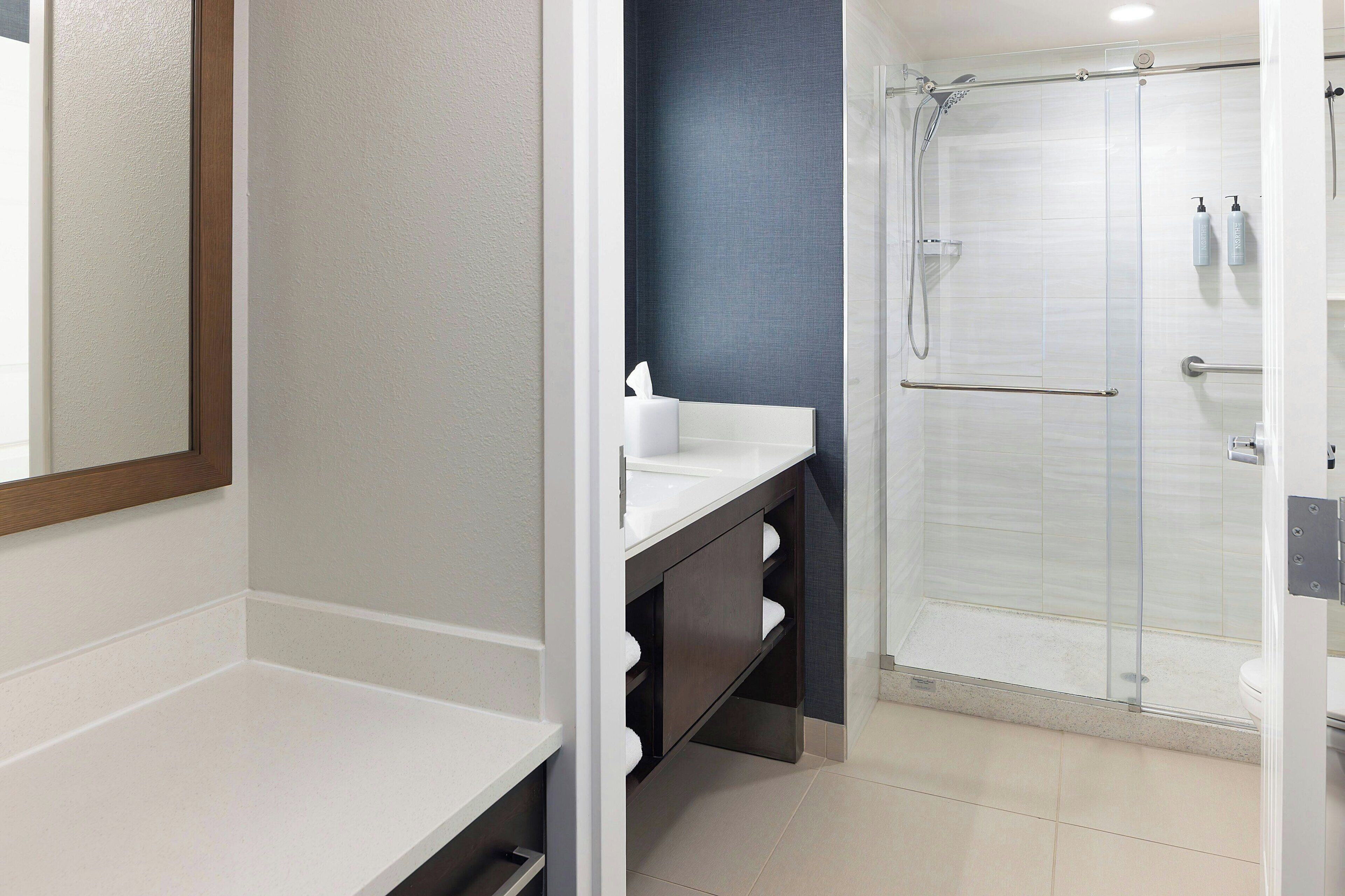 free toiletries, hair dryer, towels