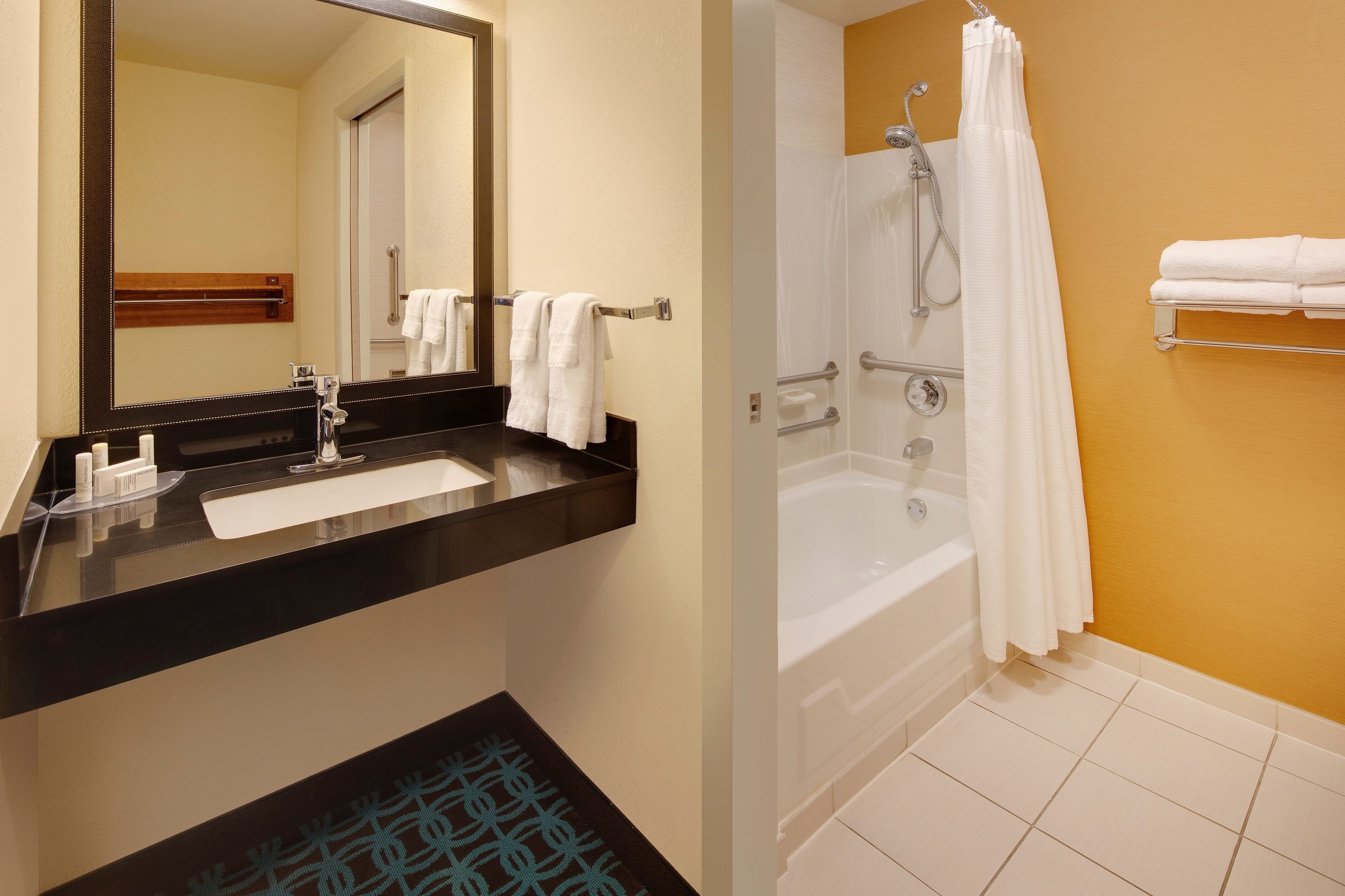 free toiletries, hair dryer, towels