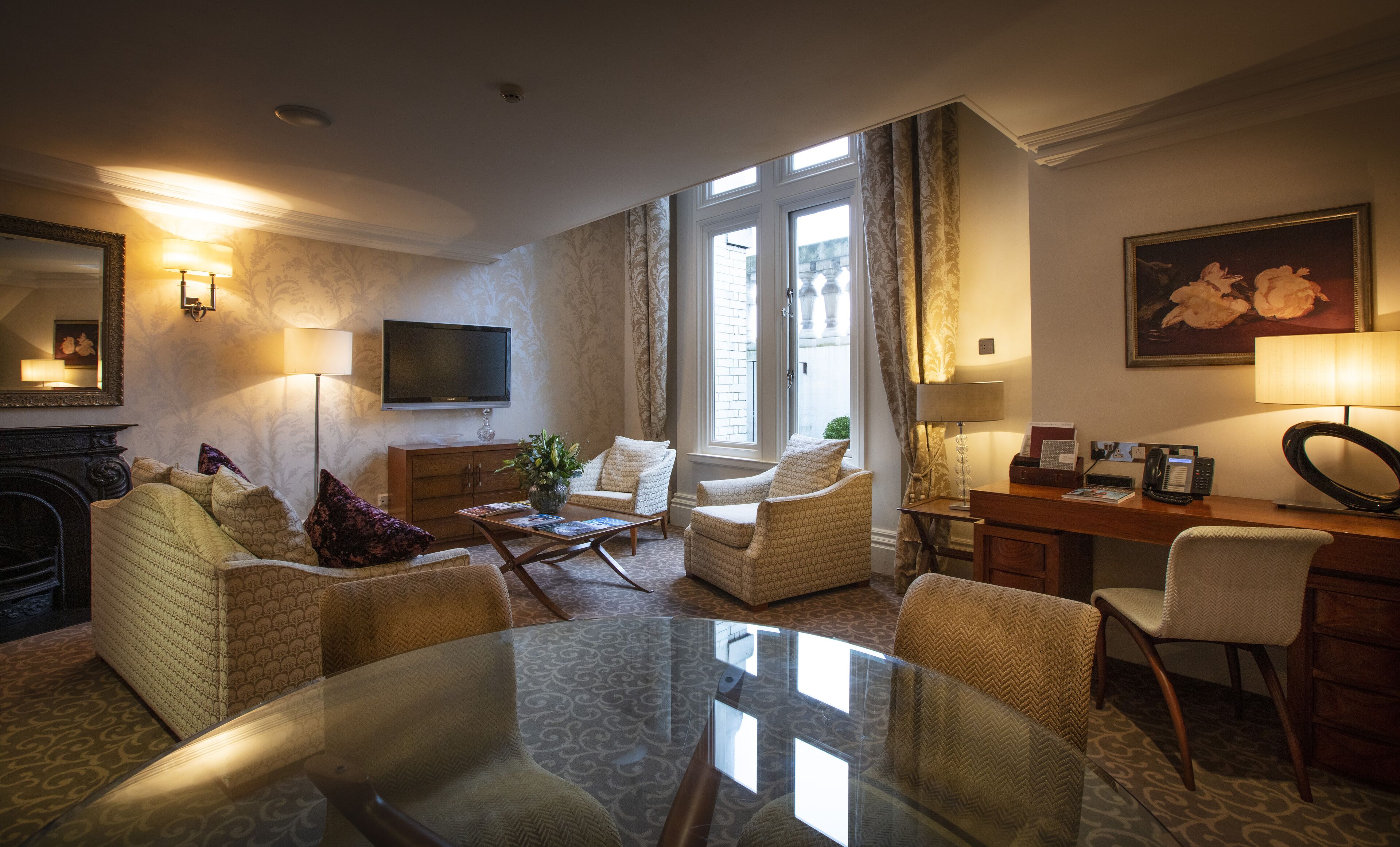 royal horseguards suite | living area | 49-inch smart tv with satellite channels