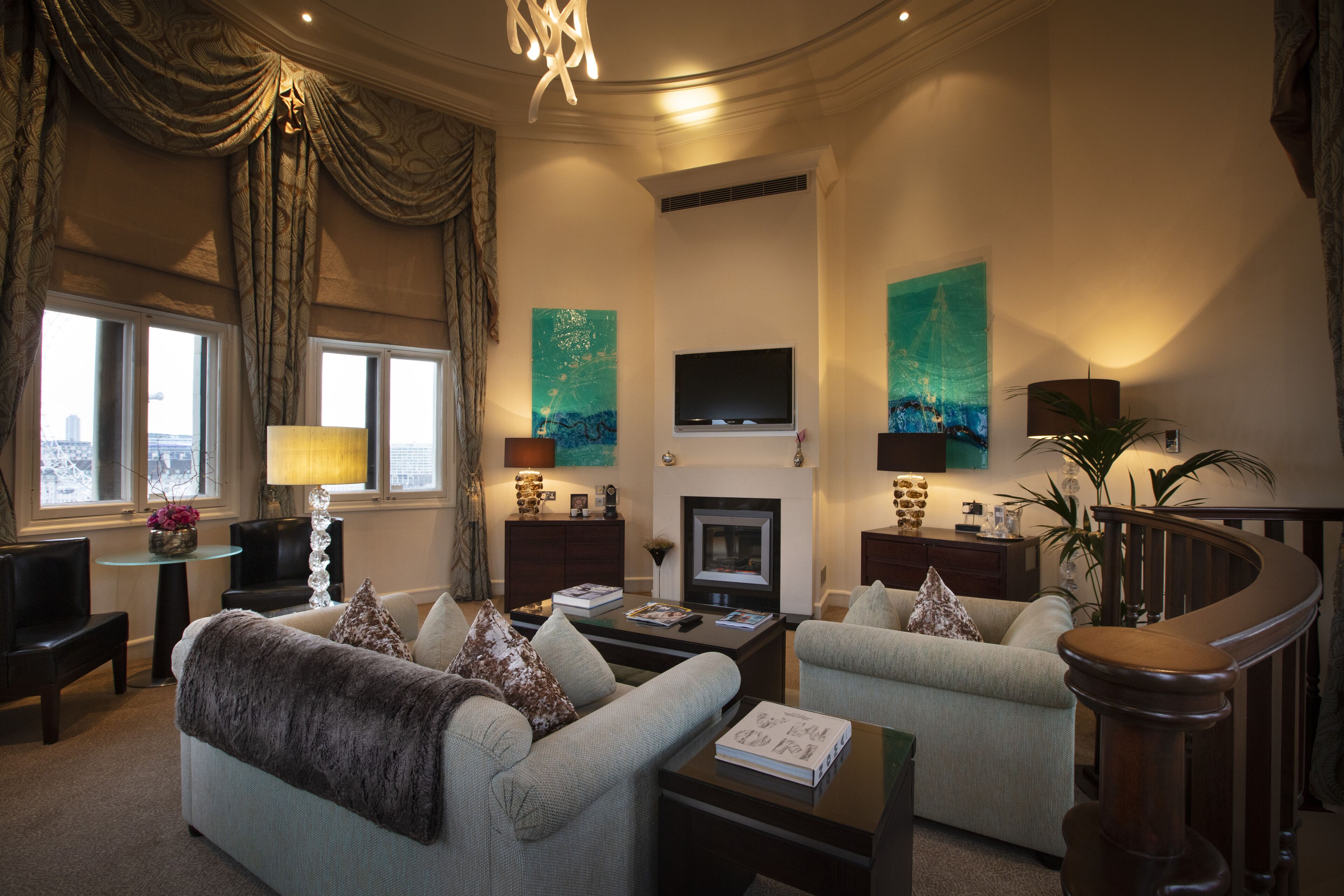 tower suite | living room | 49-inch smart tv with satellite channels