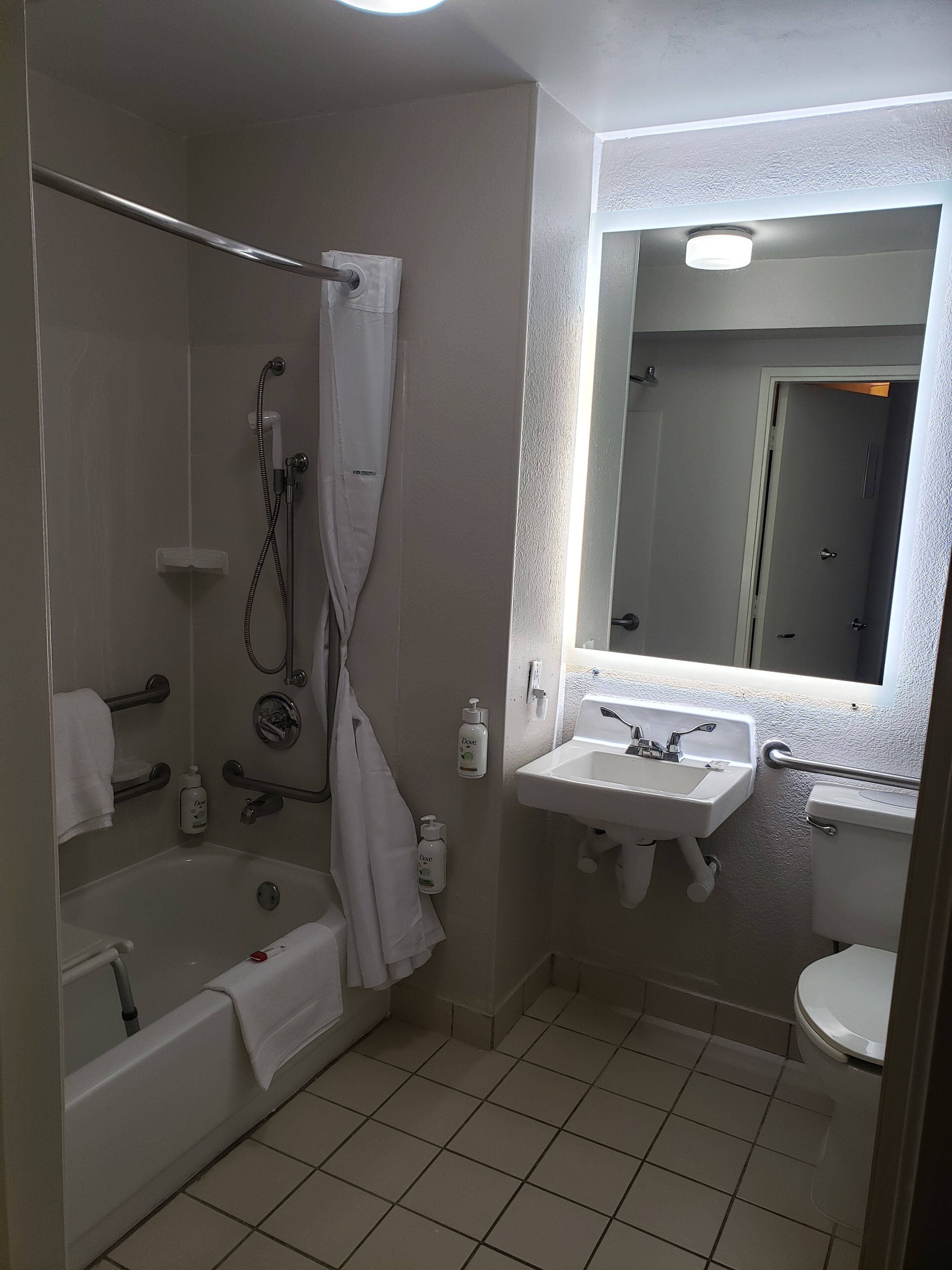 room, 1 king bed, accessible, non smoking (mobility bathtub w/grab bars) | bathroom | combined shower/bathtub, free toiletries, hair dryer, towels