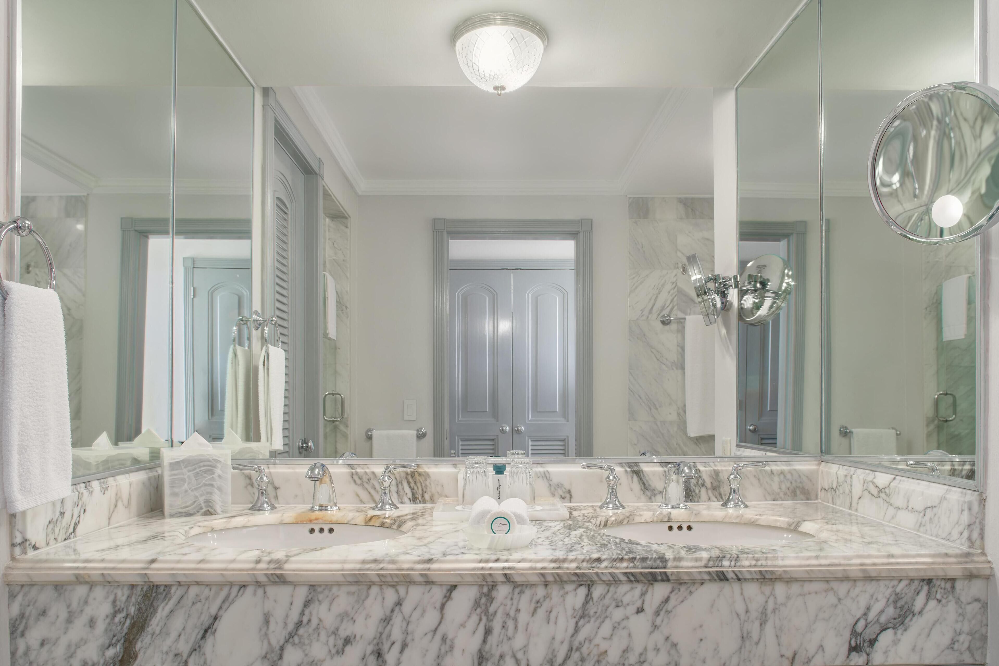 separate bathtub and shower, deep-soaking bathtub, rainfall showerhead