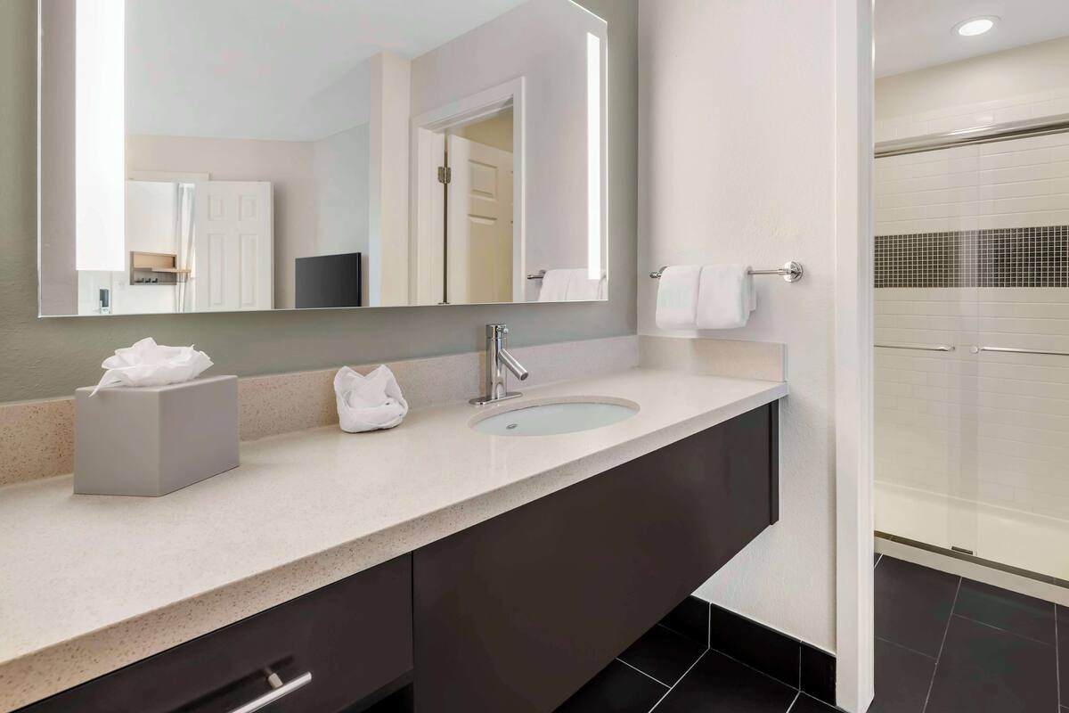 suite, 1 king bed (one bedroom) | bathroom | designer toiletries, hair dryer, towels, soap