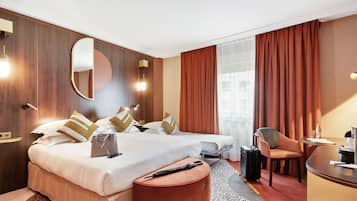 Premium bedding, pillowtop beds, free minibar items, in-room safe