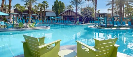 2 outdoor pools, open 11:00 AM to 5:00 PM, cabanas (surcharge)