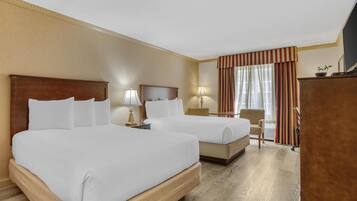 Premium bedding, pillowtop beds, desk, laptop workspace