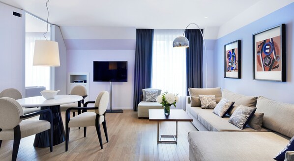 Leilighet, 1 kingsize-seng | Sengetøy av topp kvalitet, dundyner, senger med overmadrass og minibar