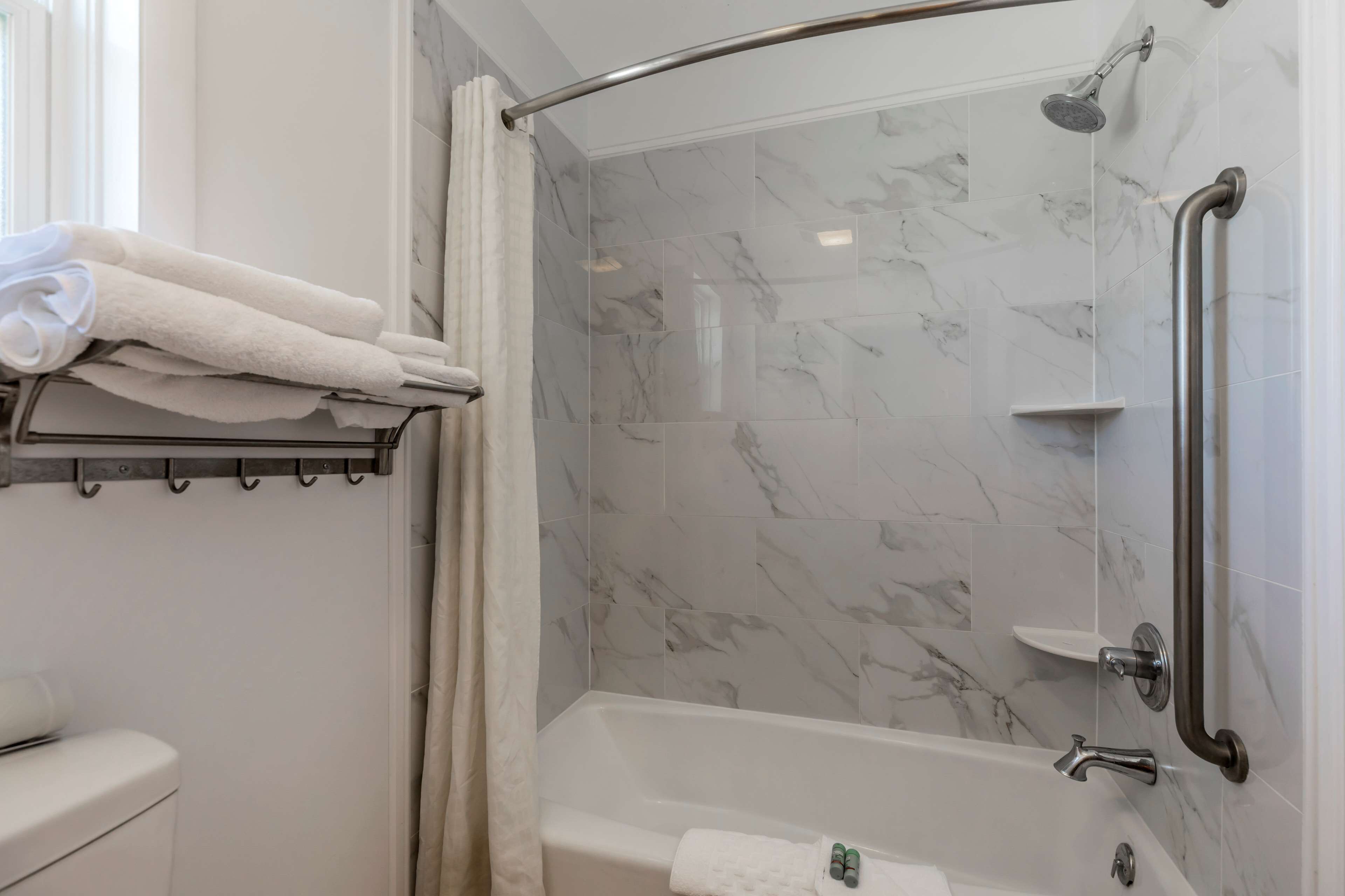 free toiletries, hair dryer, towels