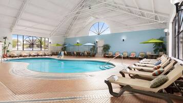 Indoor pool, open 8:00 AM to 10:00 PM, sun loungers