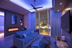 42-inch flat-screen TV with cable channels, TV