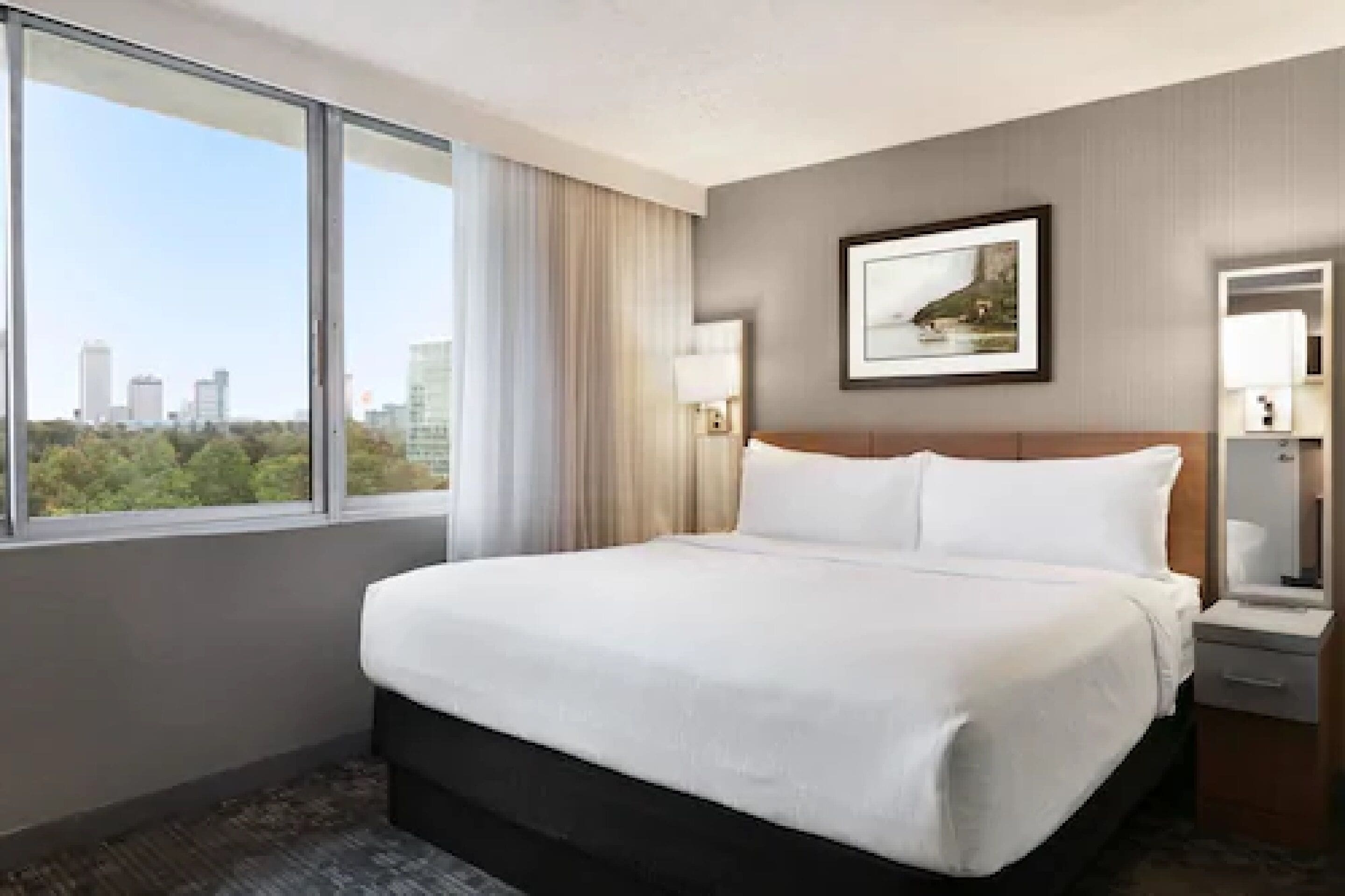 Desk, laptop workspace, iron/ironing board, free cribs/infant beds