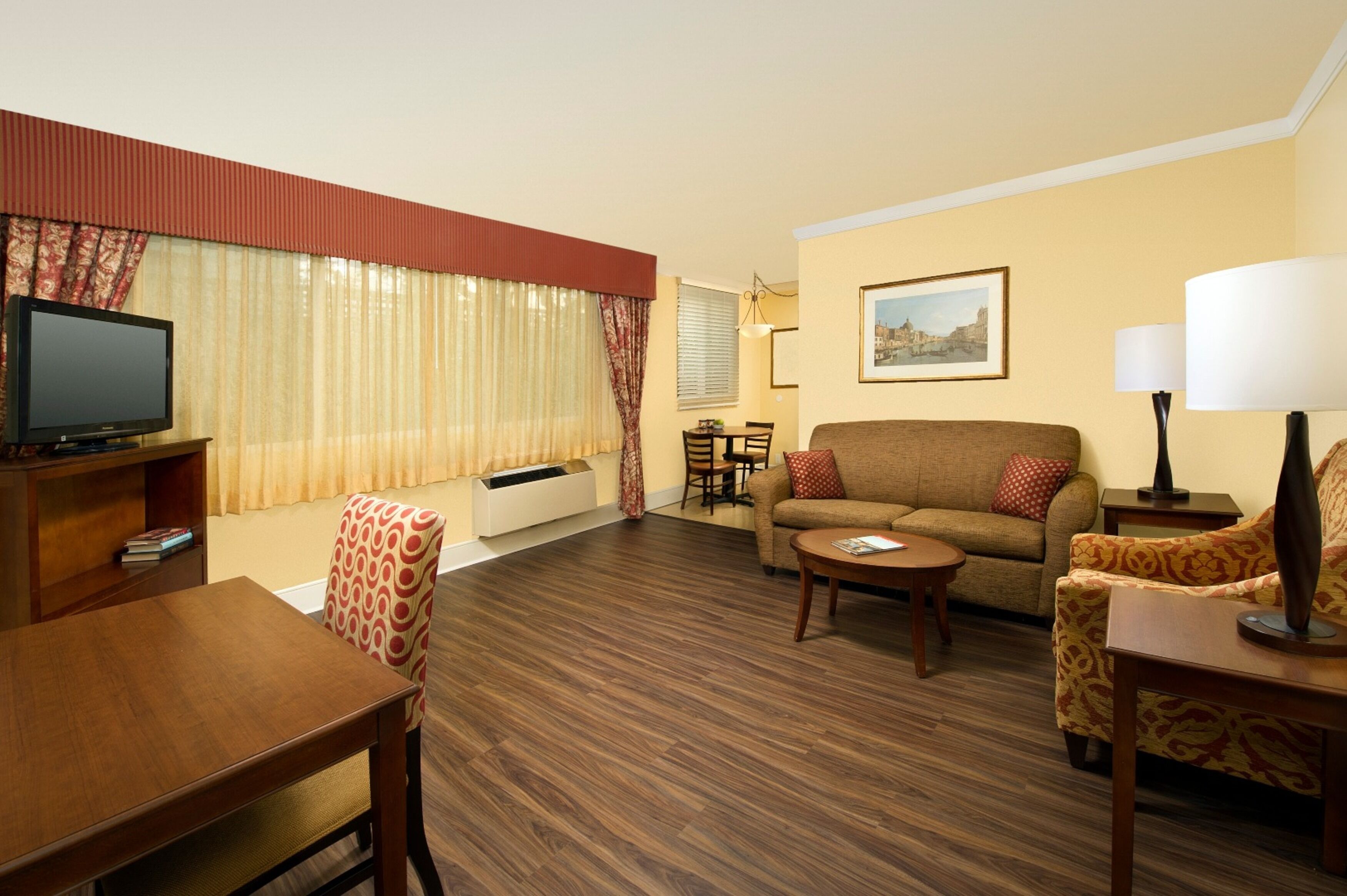 1 bedroom, desk, blackout curtains, iron/ironing board