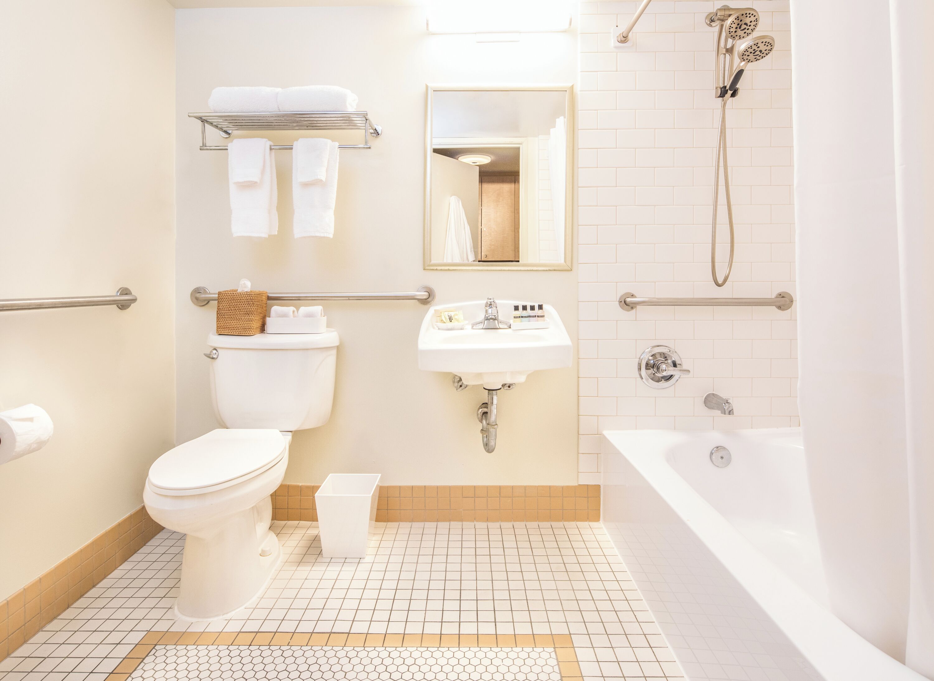 free toiletries, hair dryer, slippers, towels