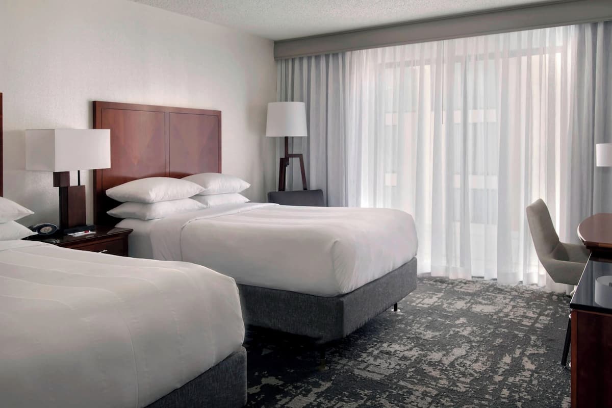 premium bedding, desk, laptop workspace, iron/ironing board