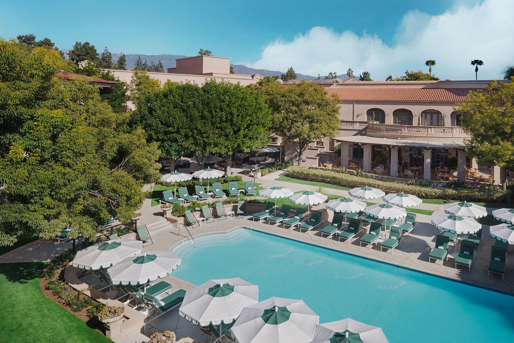 outdoor pool, pool loungers