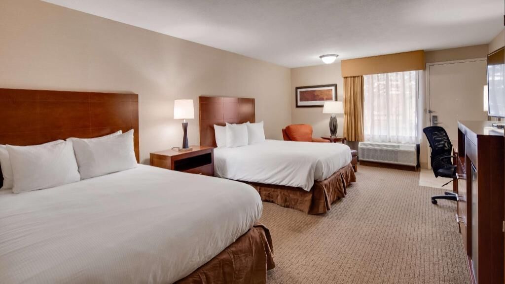 Pillowtop beds, desk, laptop workspace, iron/ironing board