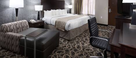 Premium bedding, pillowtop beds, desk, laptop workspace