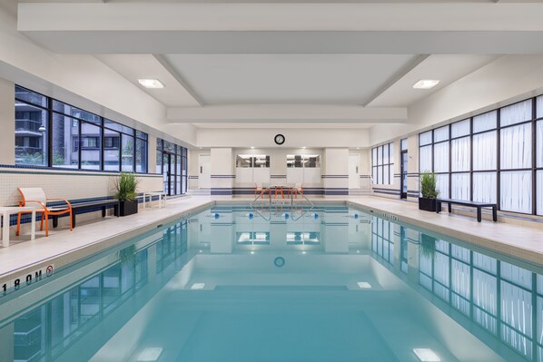 Indoor pool, open 6:00 AM to 11:00 PM, pool loungers