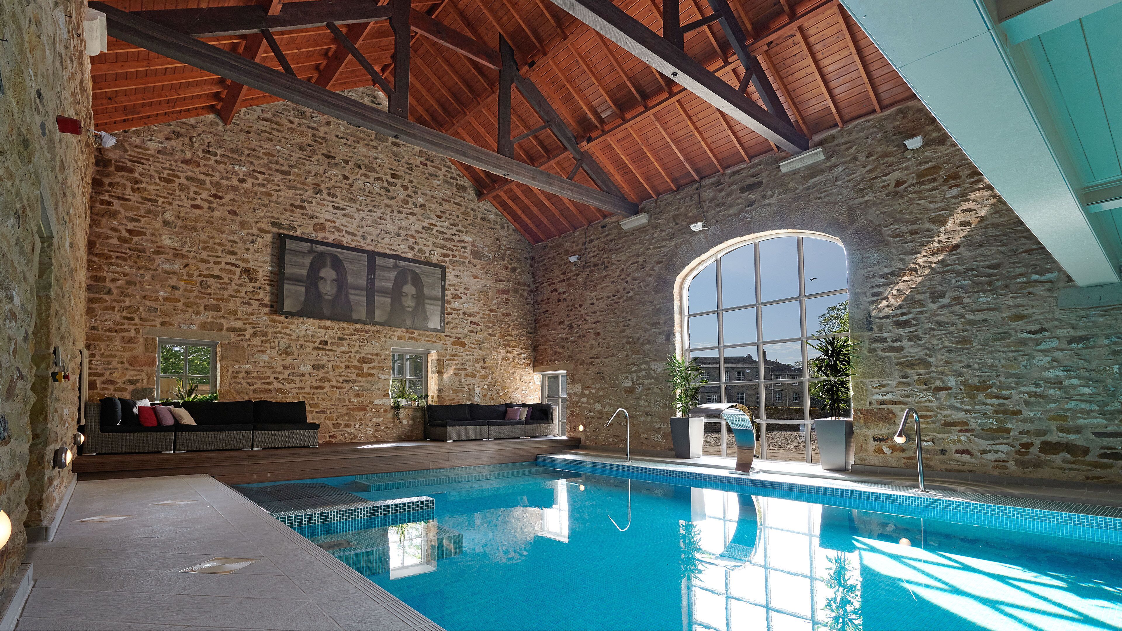indoor pool, pool loungers
