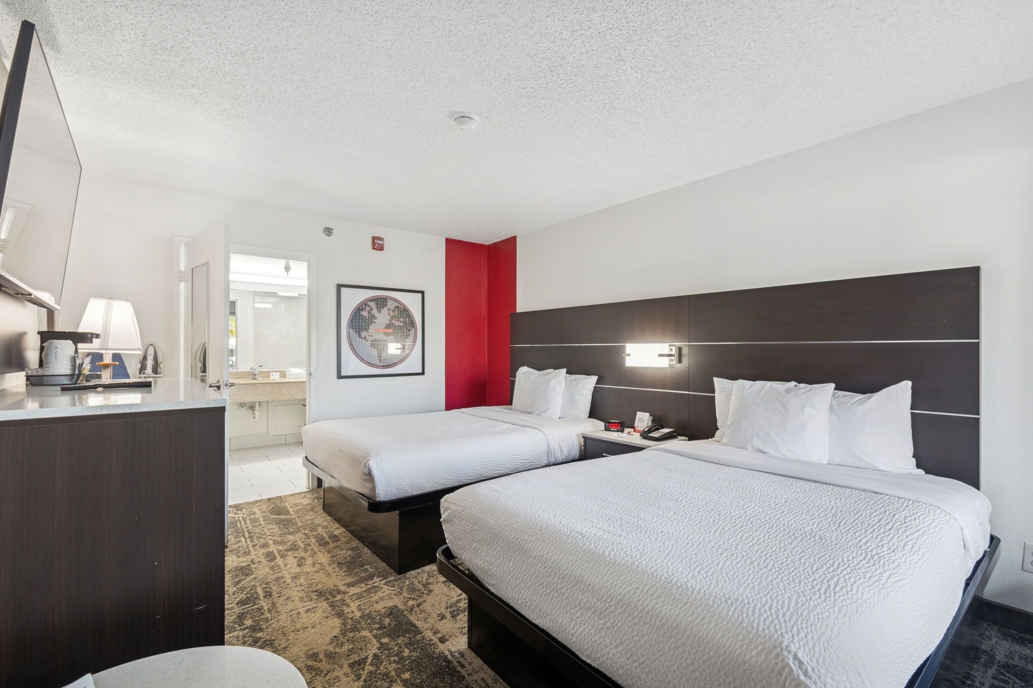 Room, 2 Double Beds, Mobility Accessible, Non Smoking (Roll-In Shower) | Pillowtop beds, in-room safe, desk, iron/ironing board