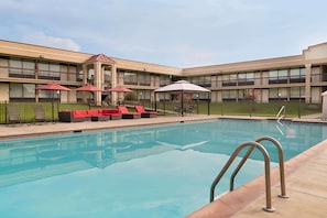 Seasonal outdoor pool, sun loungers