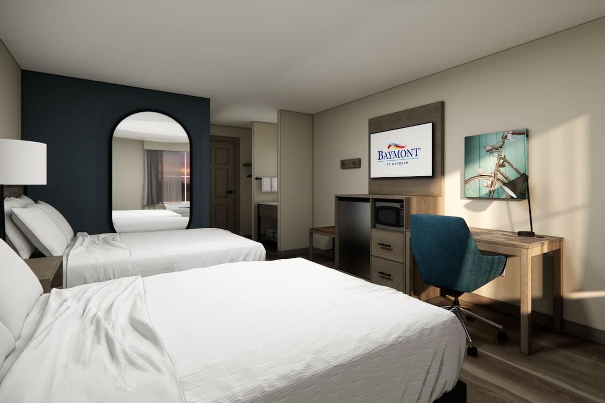 Room, 2 Queen Beds, Non Smoking | Desk, laptop workspace, soundproofing, iron/ironing board