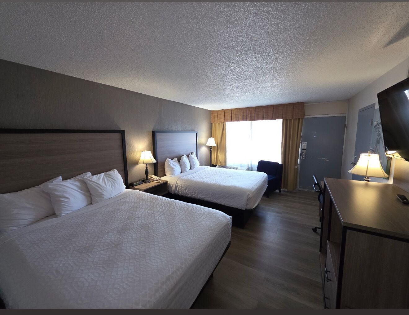 Room, 2 Queen Beds, Non Smoking | Desk, laptop workspace, soundproofing, iron/ironing board