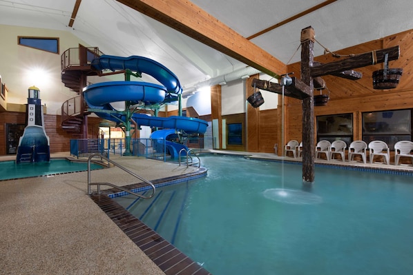 Indoor pool, open 8:00 AM to 10:00 PM, sun loungers