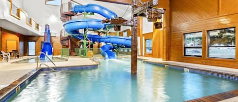 Indoor pool, open 8:00 AM to 10:00 PM, pool loungers