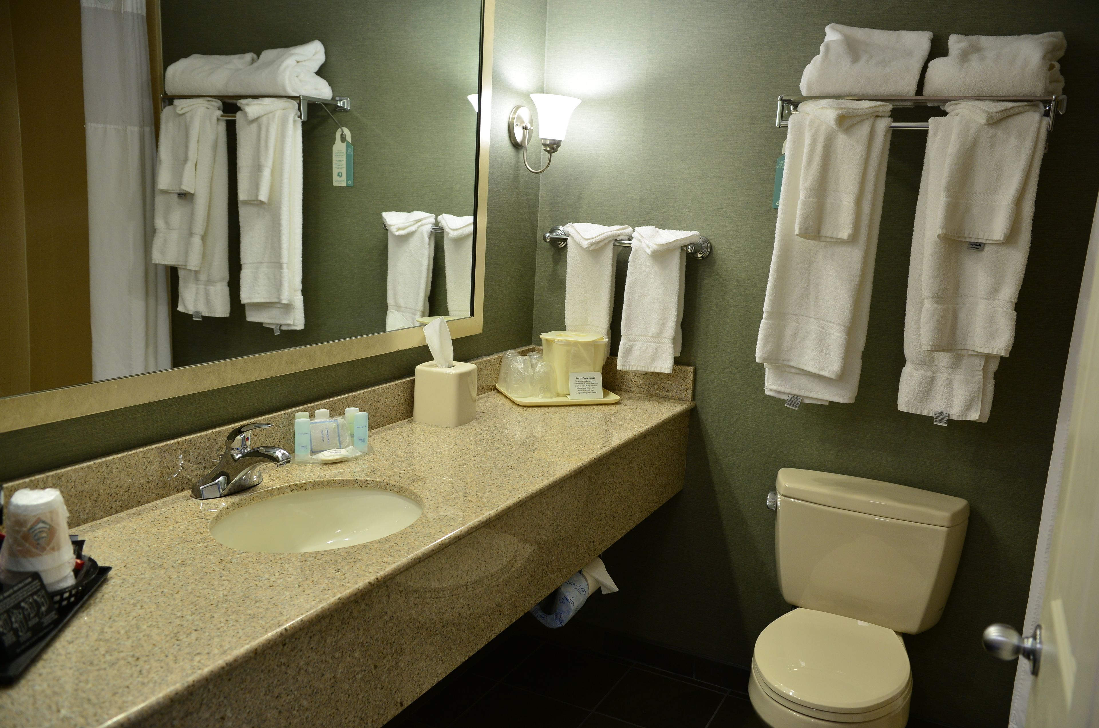 free toiletries, hair dryer, towels